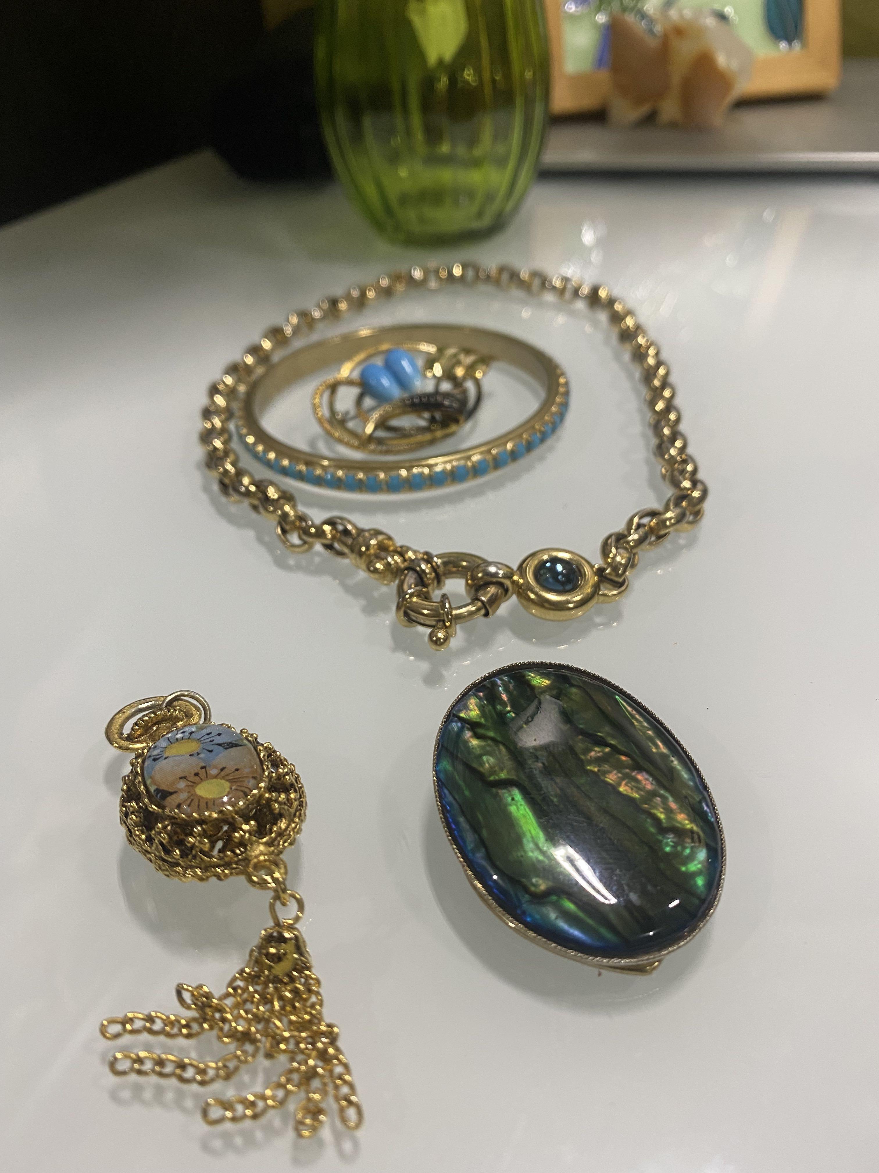 Set AGATHA PARIS Vintage Chain Necklace Blue Glass Stone SET
