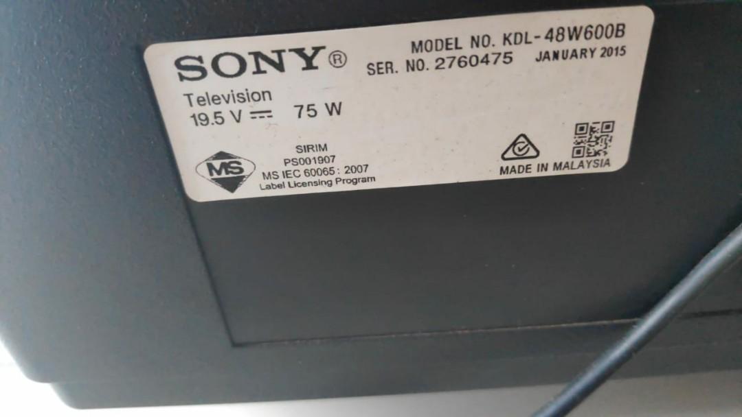 Sony Bravia 48" Full HD Smart TV Model KDL48W600B .