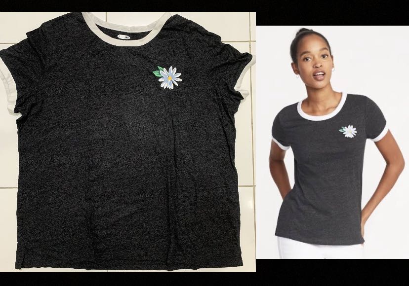 T-Shirt Old Navy Kaos Adem Black Flower 