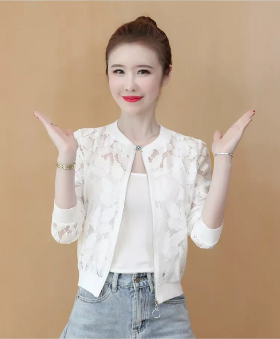 Women Summer Coats 3 4 Sleeve Lace Mesh Shell Design