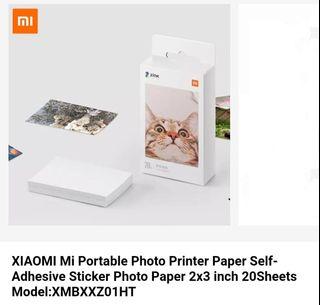 XIAOMI Mi Portable Photo Printer Paper Self Adhesive Sticker Photo Paper 2x3 inch 20Sheets Model:XMBXXZ01HT