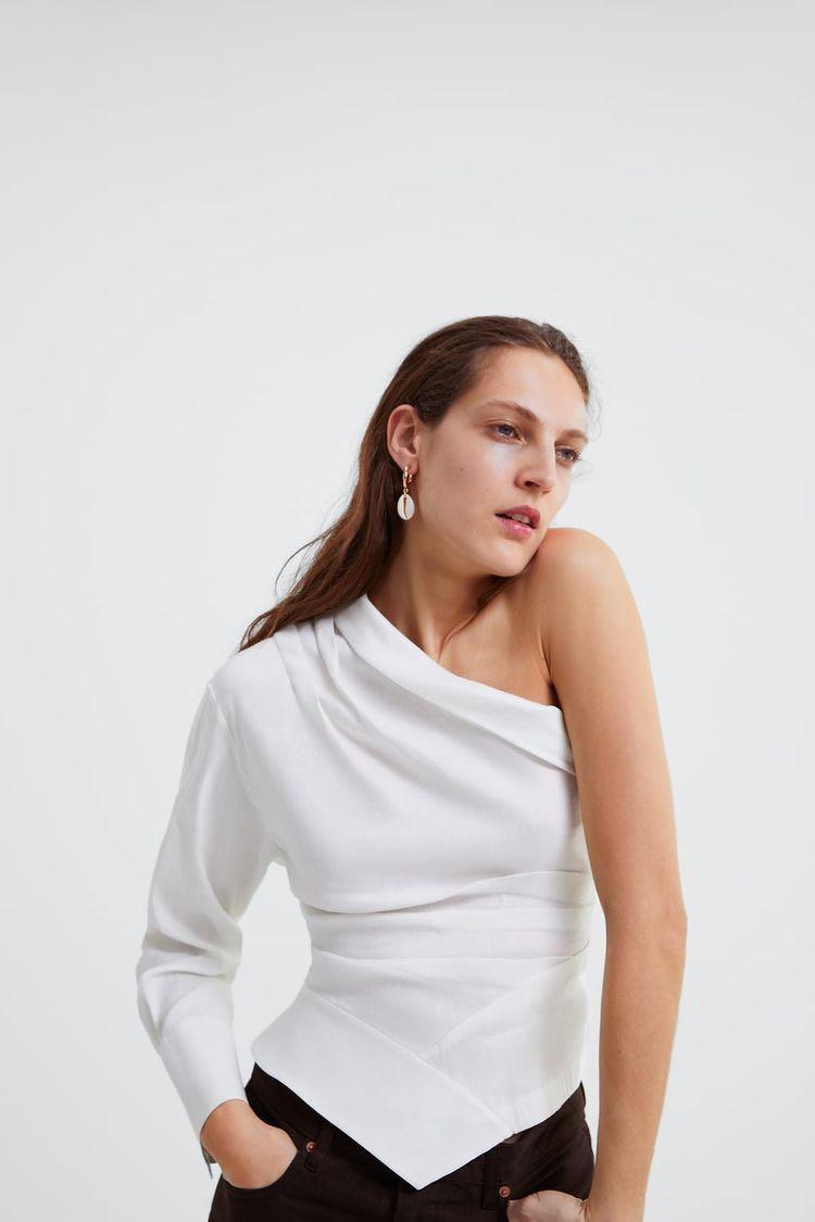 ZARA ONE SHOULDER WHITE BLOUSE
