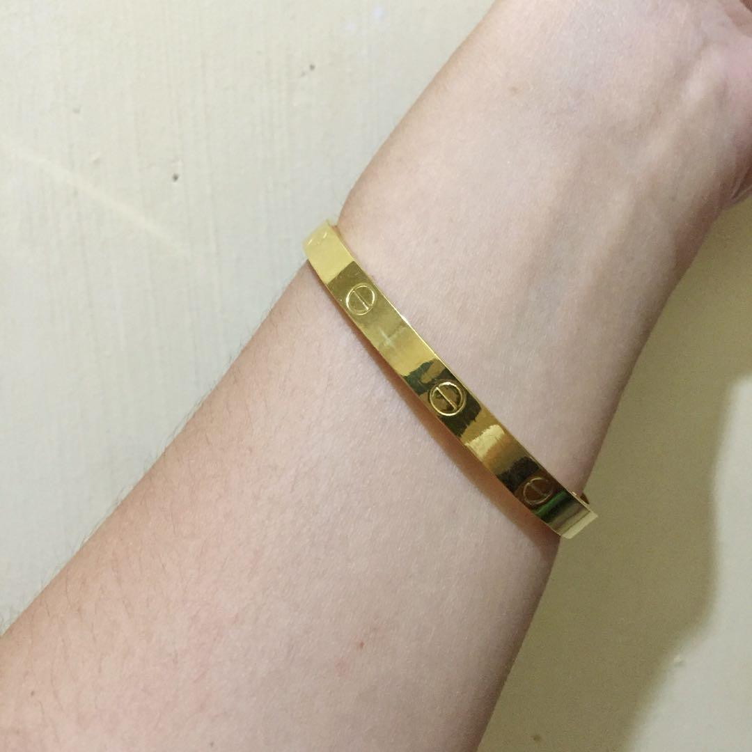 21K Gold Stainless Love Bangle Women s Fashion Jewelry