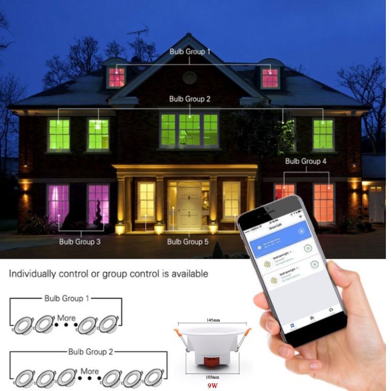 Complete Set Smart LED downlights. Dimmer, Adjustable brightness. Wifi