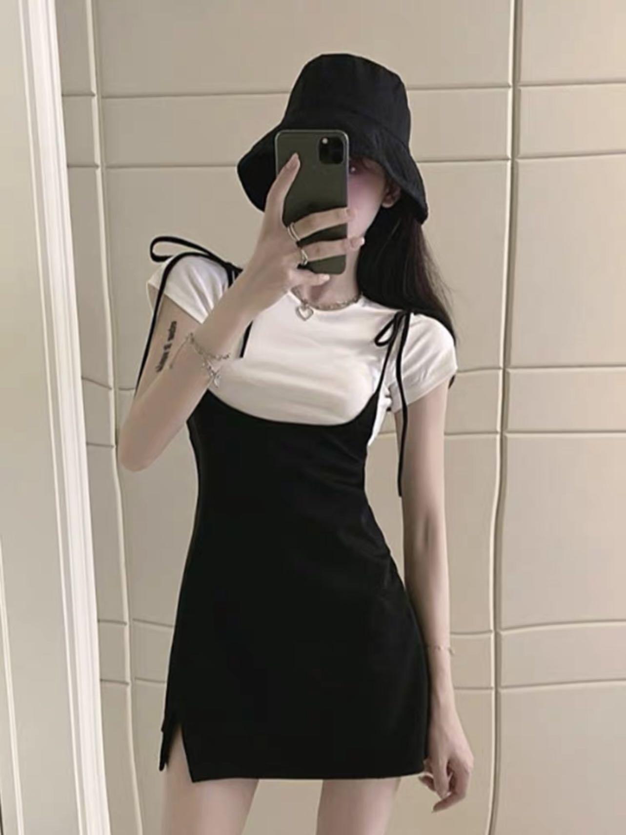 black and white strap dress