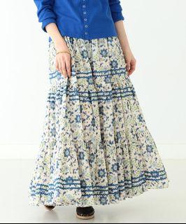 6月日本代購 trepied × BEAMS BOY 藍裙 ブロック プリント マキシスカート