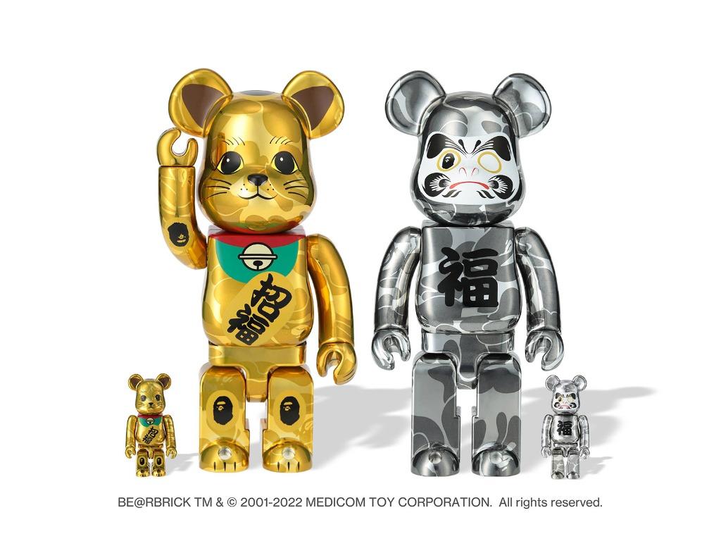 新年限定BEARBRICK BAPE 金色招財貓銀色達摩NEKO DARUMA SET 400%+100