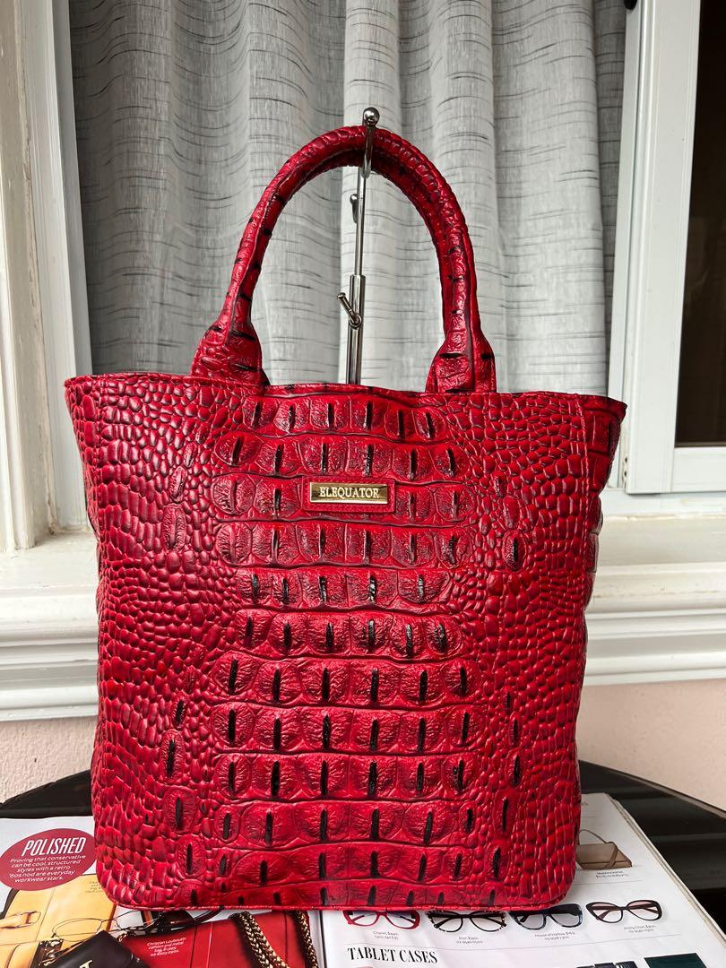 Authentic ELEQUATOR Croc Leather Tote Bag in Red, Women's Fashion, Bags ...