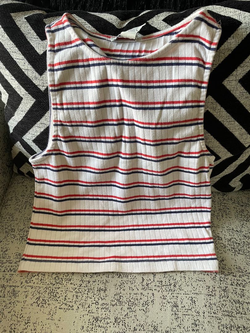 Blue red n white stripes top crop top 