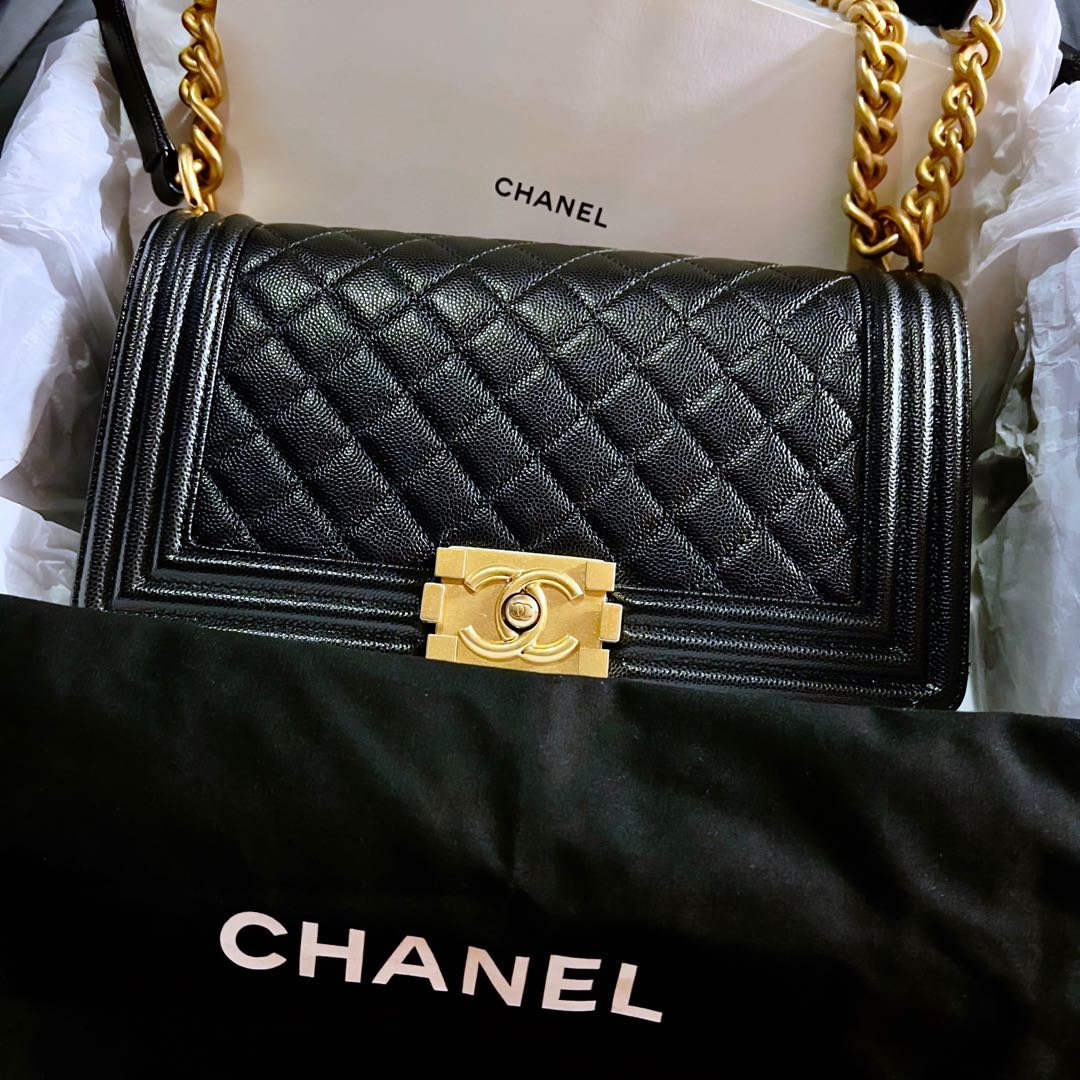 Chanel Old Medium Patent Blue Boy Bag  THE PURSE AFFAIR