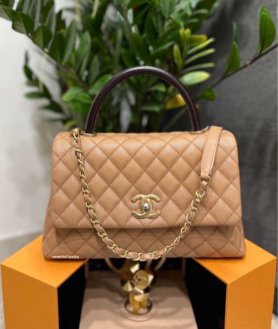 Chanel Small Coco Handle bag Caramel Caviar leather Gold Hardware