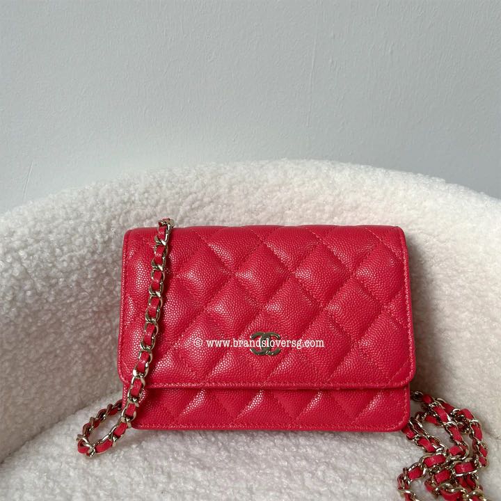Chanel Mini Wallet on Chain WOC in Coral Red Caviar LGHW, Luxury, Bags