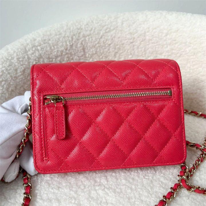 Chanel Mini Wallet on Chain WOC in Coral Red Caviar LGHW, Luxury, Bags