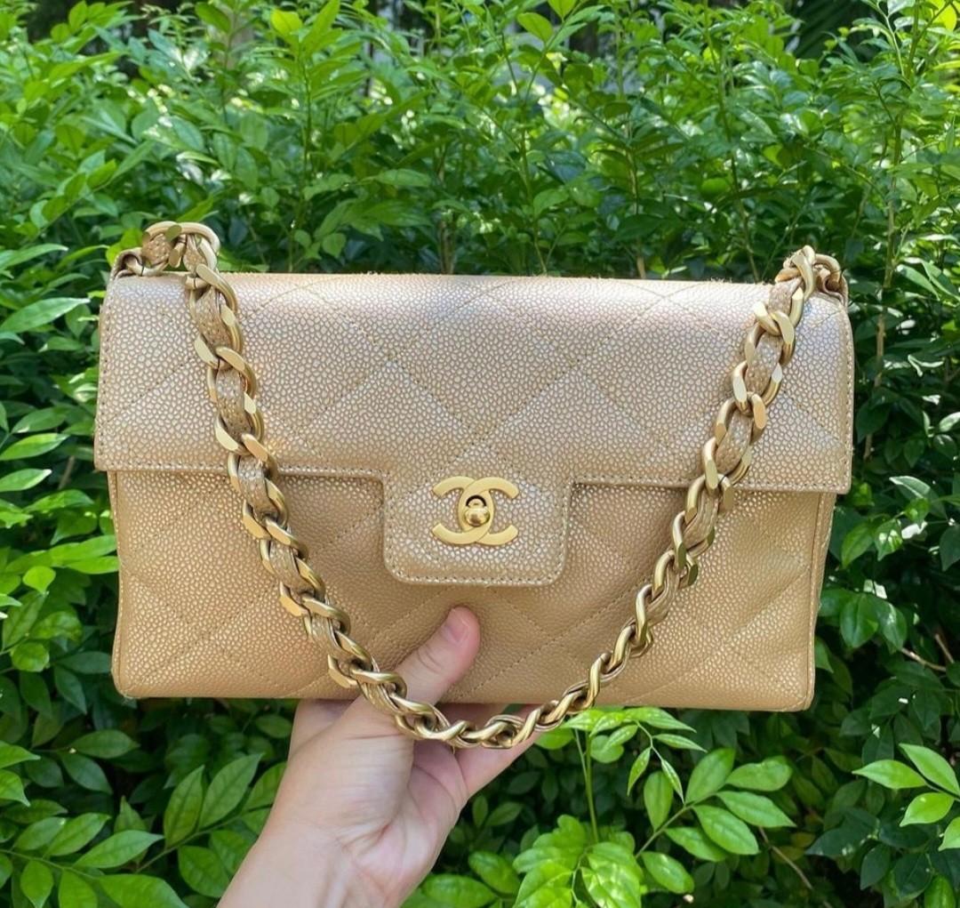Chanel Vintage Beige Caviar Flap Bag, Luxury, Bags & Wallets on Carousell