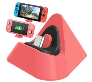 FASTSNAIL Charger Dock for Nintendo Switch/Switch OLED/Nintendo Switch Lite, Portable Mini Charging Stand Charge Docking Station Replacement for Switch/Switch OLED/Switch Lite Triangle Holder(Coral)