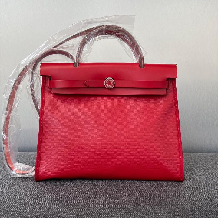 Hermès Red Canvas and Leather Herbag 31