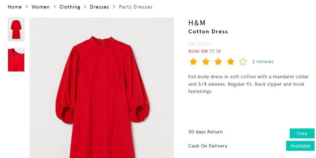 H M Puff sleeve long dress red