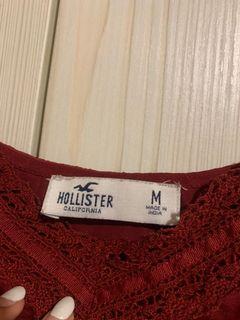 Hollister M號 酒紅蕾絲絲綢背心