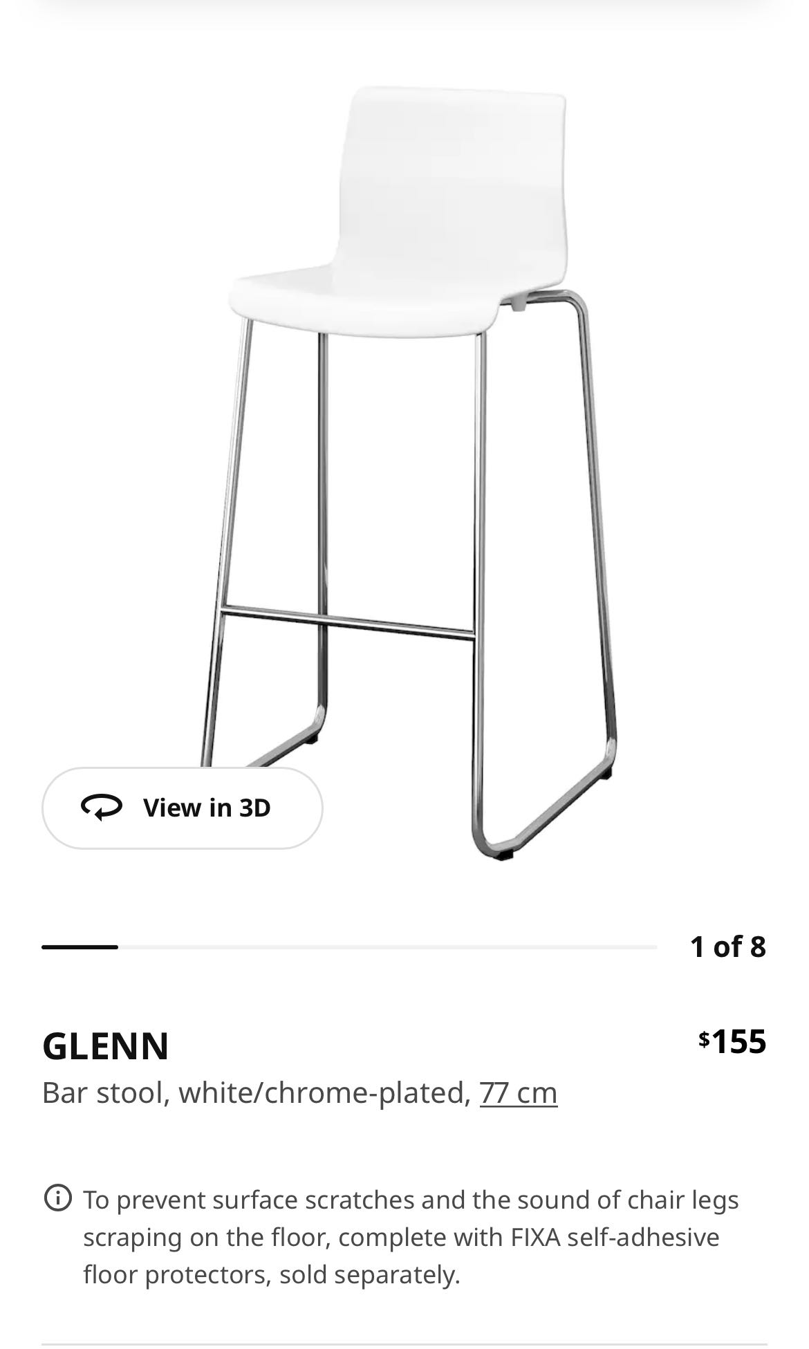 IKEA bar stool white GLENN, Furniture & Home Living, Furniture, Chairs
