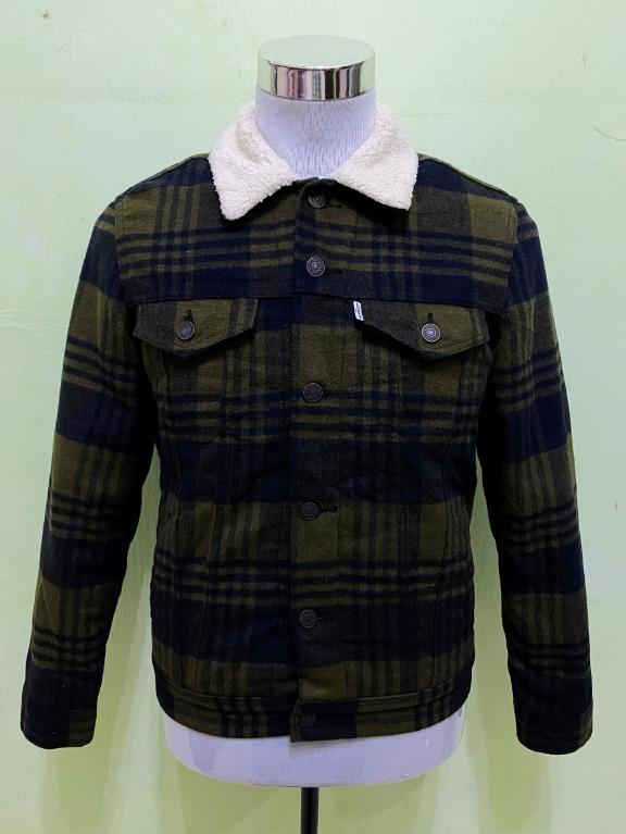 Levi's men's sherpa trucker jacket red tibetan plaid sale