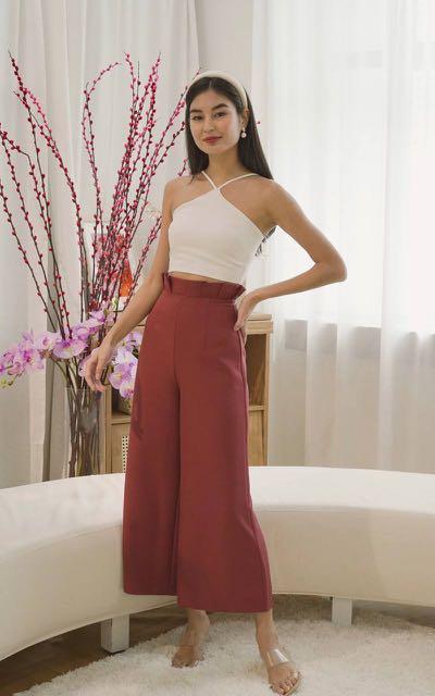 Mikayla Primerose Paper Bag Pants in Maroon