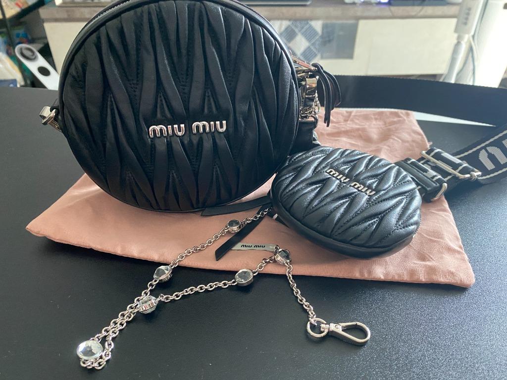 Miu Miu Bandoliera in Pelle Matelasse Crystal Strap Wide Strap