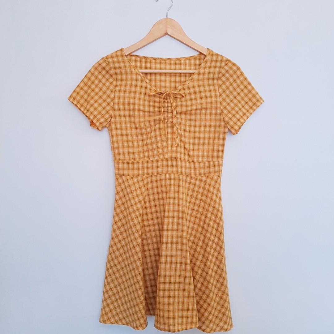 Mustard Plaid Dress, Women's Fashion, Dresses & Sets, Dresses on Carousell