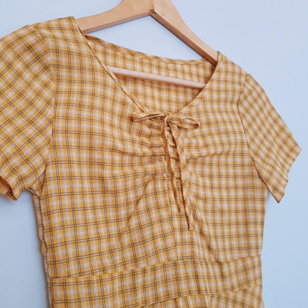Mustard Plaid Dress, Women's Fashion, Dresses & Sets, Dresses on Carousell