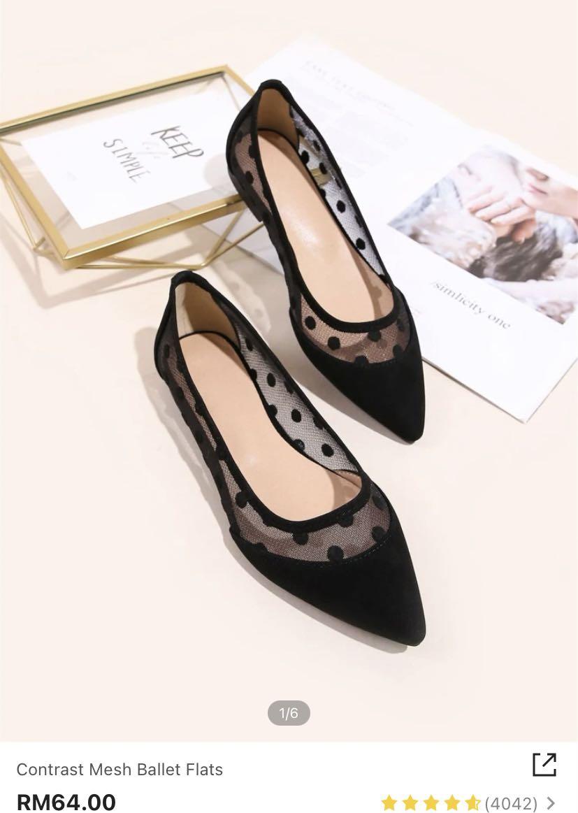 NEW Shein Flats Polka Dot Mesh Black Ballerina Sandals Slip On, Women's  Fashion, Footwear, Flats on Carousell