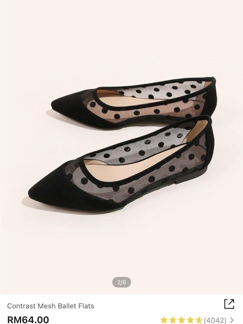 NEW Shein Flats Polka Dot Mesh Black Ballerina Sandals Slip On, Women's  Fashion, Footwear, Flats on Carousell