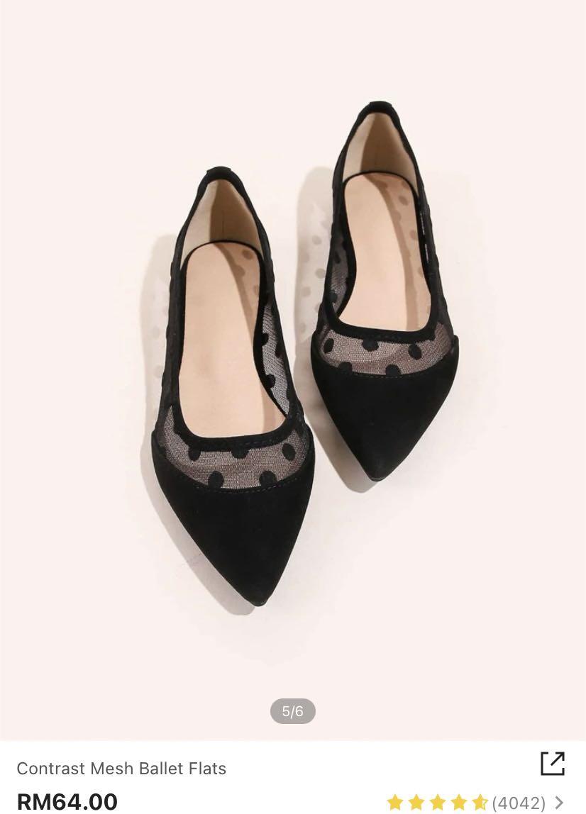 NEW Shein Flats Polka Dot Mesh Black Ballerina Sandals Slip On, Women's  Fashion, Footwear, Flats on Carousell