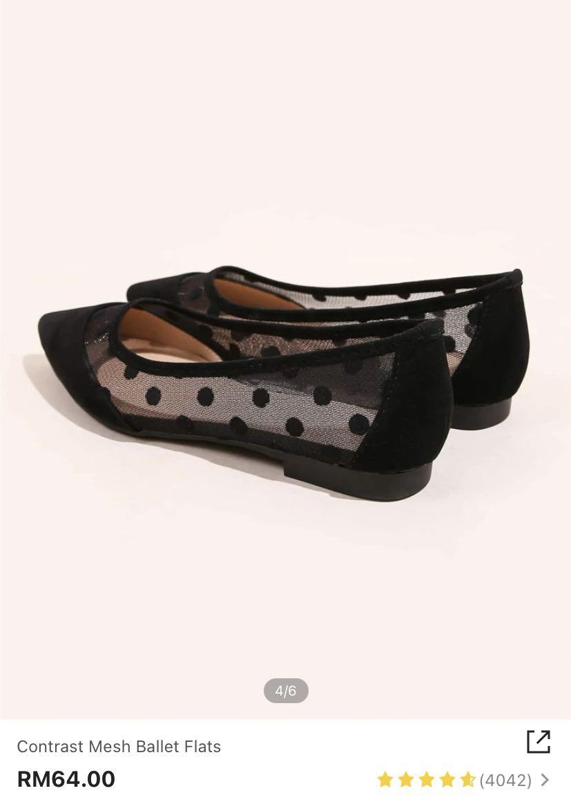 NEW Shein Flats Polka Dot Mesh Black Ballerina Sandals Slip On, Women's  Fashion, Footwear, Flats on Carousell