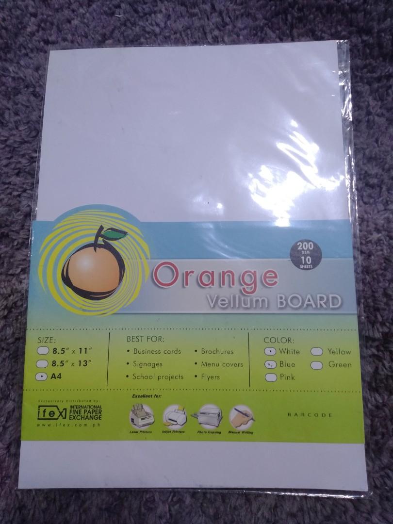 Orange Vellum Board, Hobbies & Toys, Stationary & Craft, Art & Prints