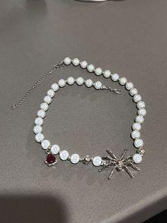 Pearl ruby spider punk and rock-roll designed necklace