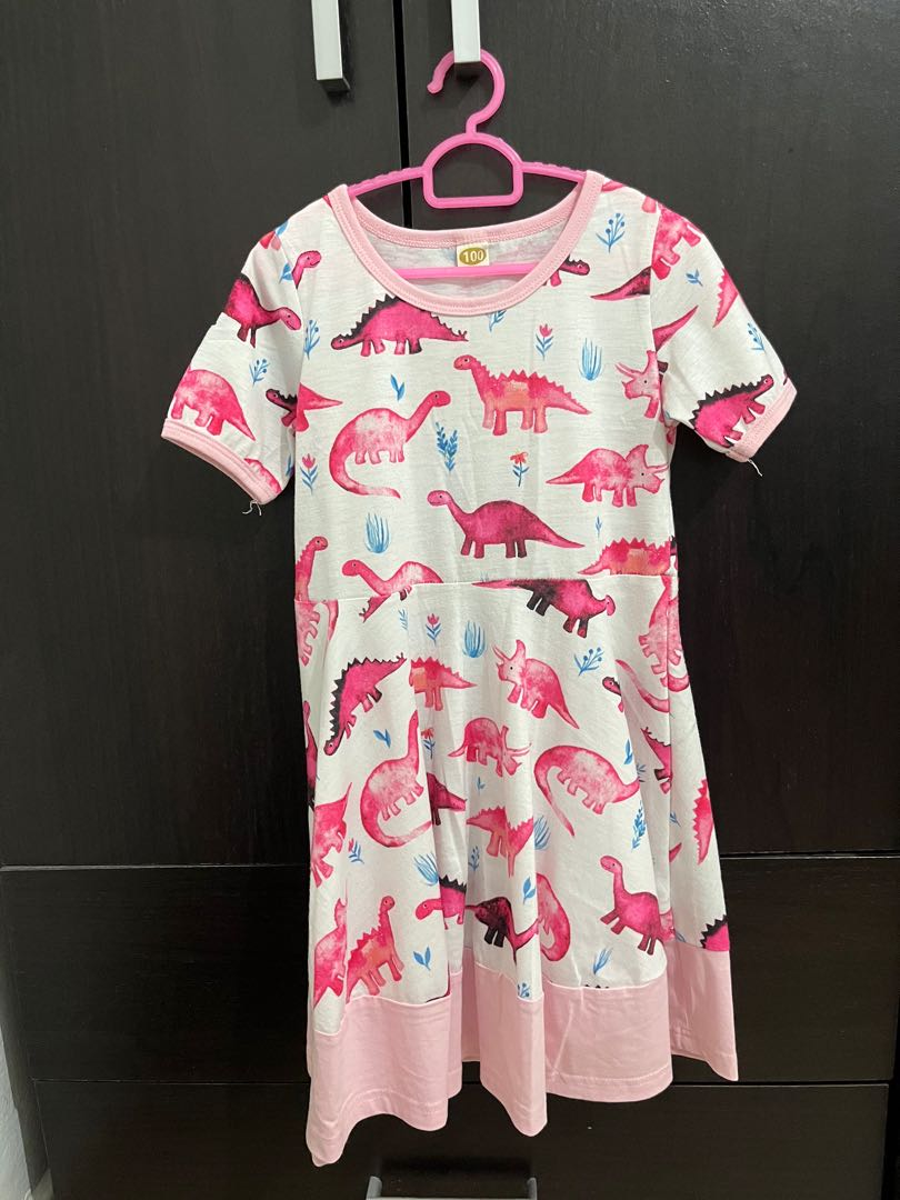 Pink Dinosaur dress, Babies & Kids, Babies & Kids Fashion on Carousell