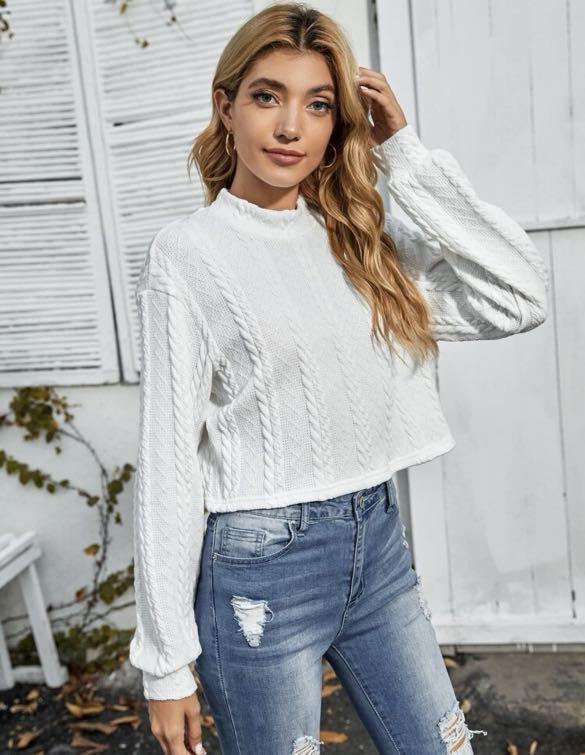Plus Size White Crop Top Sweater