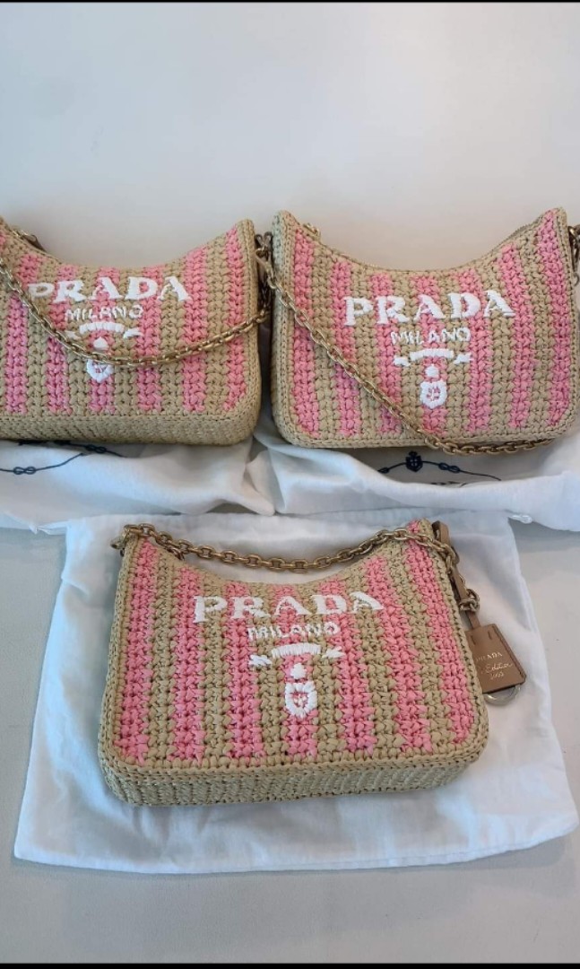 Petal Pink Prada Re-Edition 2005 raffia bag, Prada