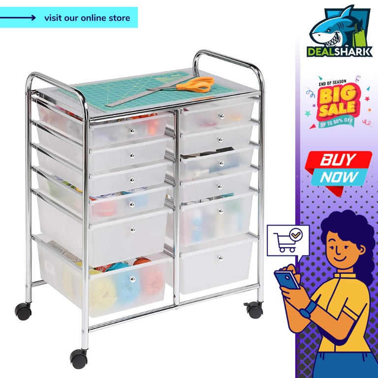 (readystock) HoneyCanDo Rolling Storage Cart and Organizer with 12