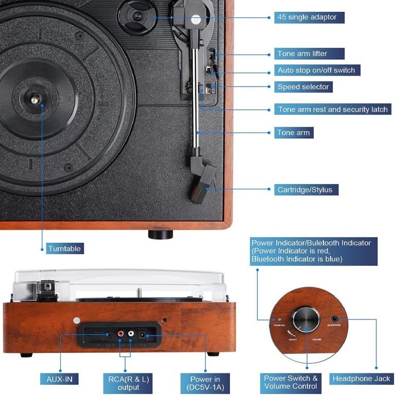  Record Player Bluetooth Turntable for Vinyl with