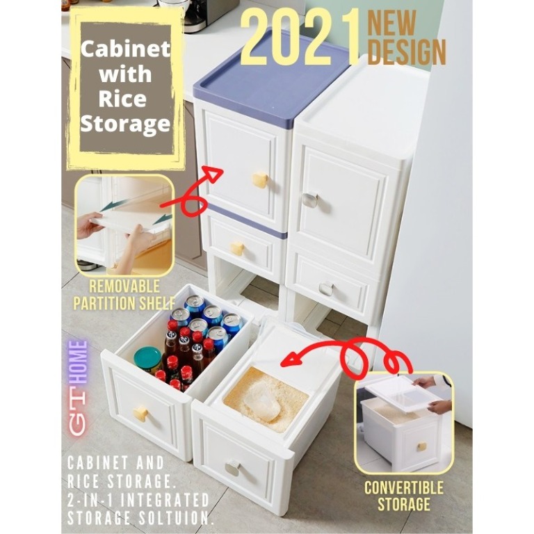 Storage Cabinet with Integrated Rice Storage Shelf with Removable ...