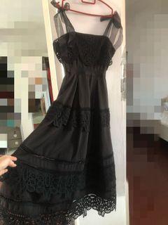 Tie shoulder eyelet embroidery lace dress