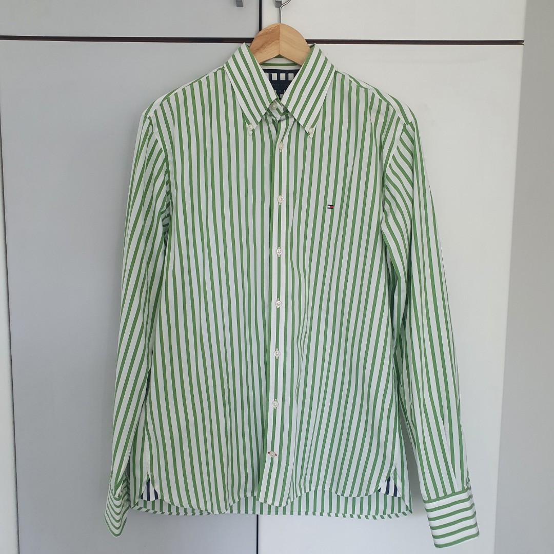 Tommy hilfiger green striped shirt new arrivals