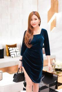 velvet dress in dark green