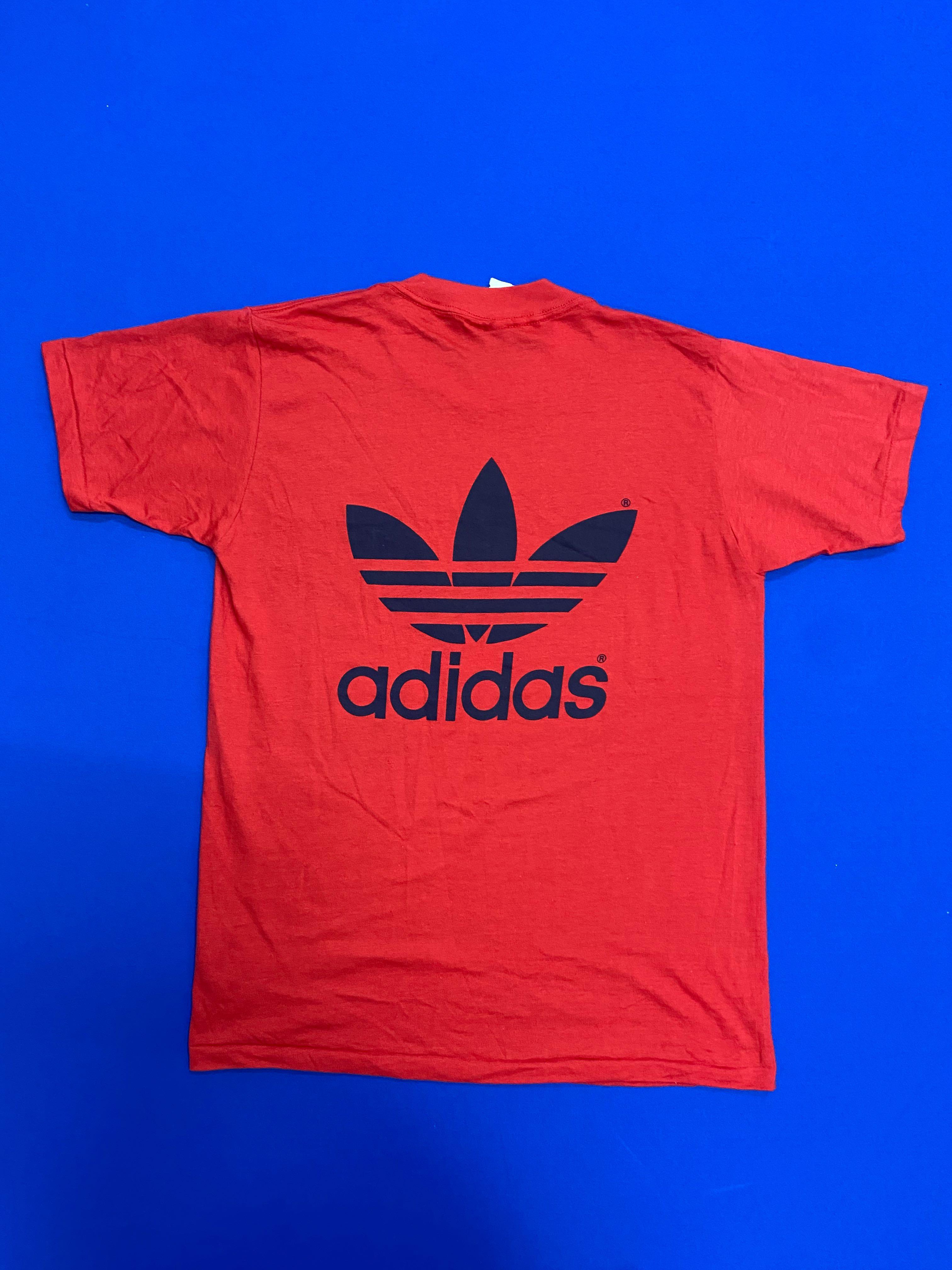 Vintage 80s Adidas tshirt large Red Made In USA NOS, Men's Fashion
