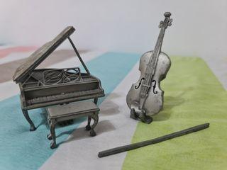 Vintage Pewter Piano and Cello Set
