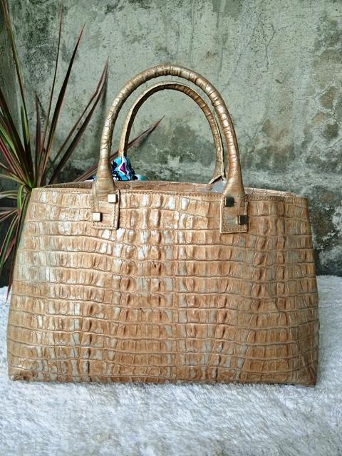 Silvano Biagini + Tote Purse Bag + Genuine Crocodile Leather