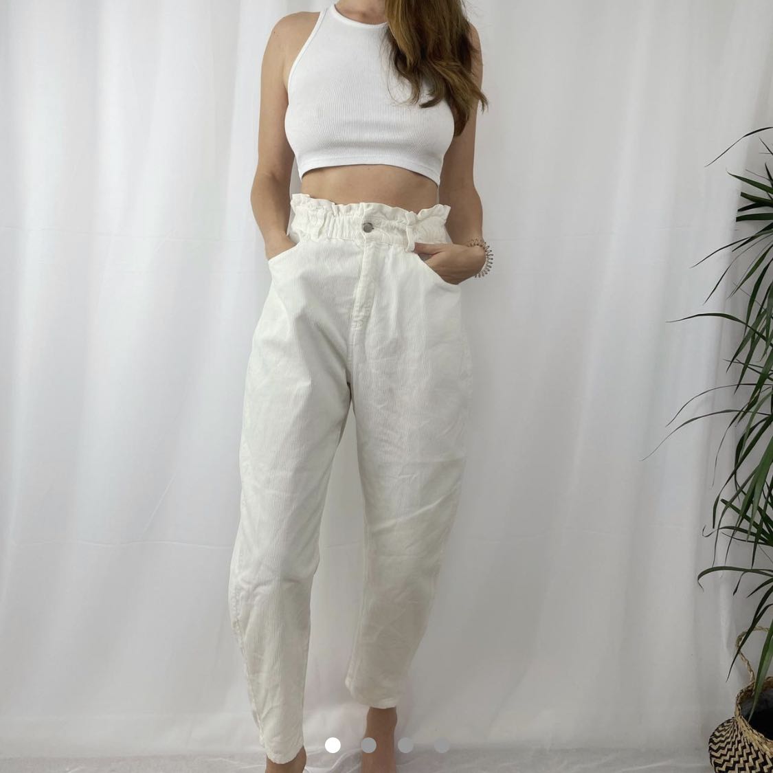 Zara corduroy paperbag baggy pant cream 