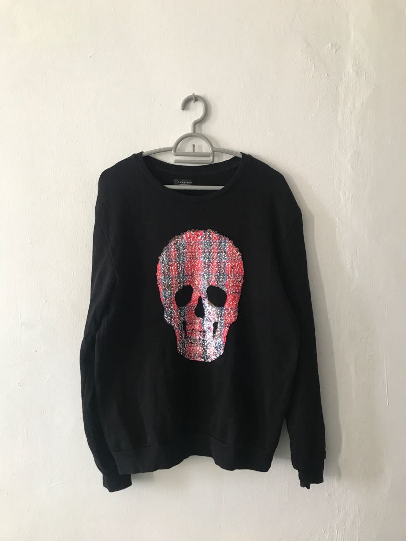 Zara Man Sequin Skull Sweatshirt Bling 