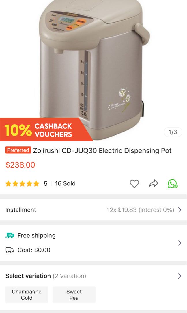 Japan made -Zojirushi CD-JUQ30 Electric Dispensing Pot, TV & Home ...