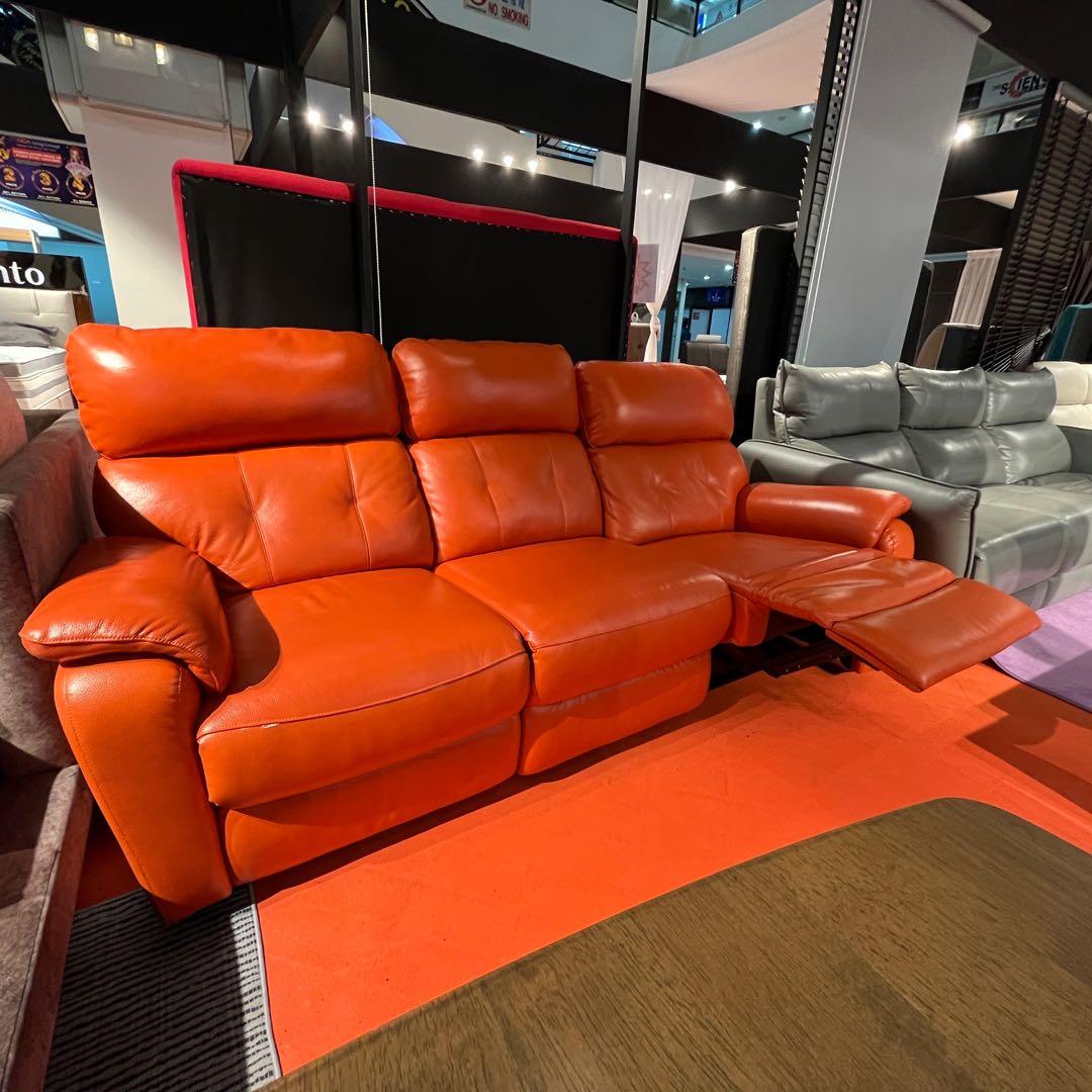 3 Seater Cowhide Genuine Half Leather Recliner Sofa, Furniture & Home